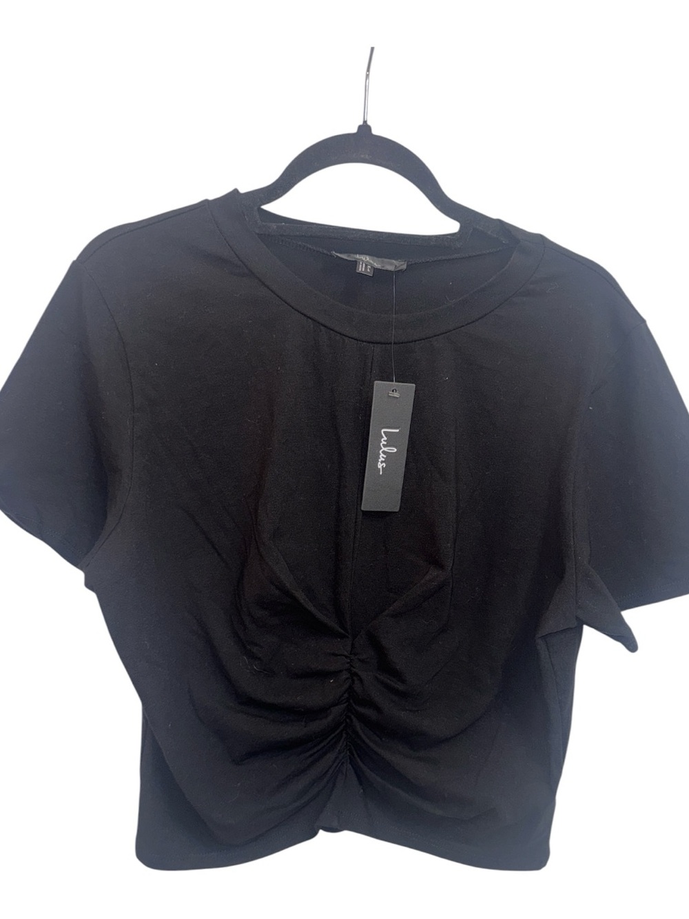 Lulu's Black Ruched Front Crop Tee